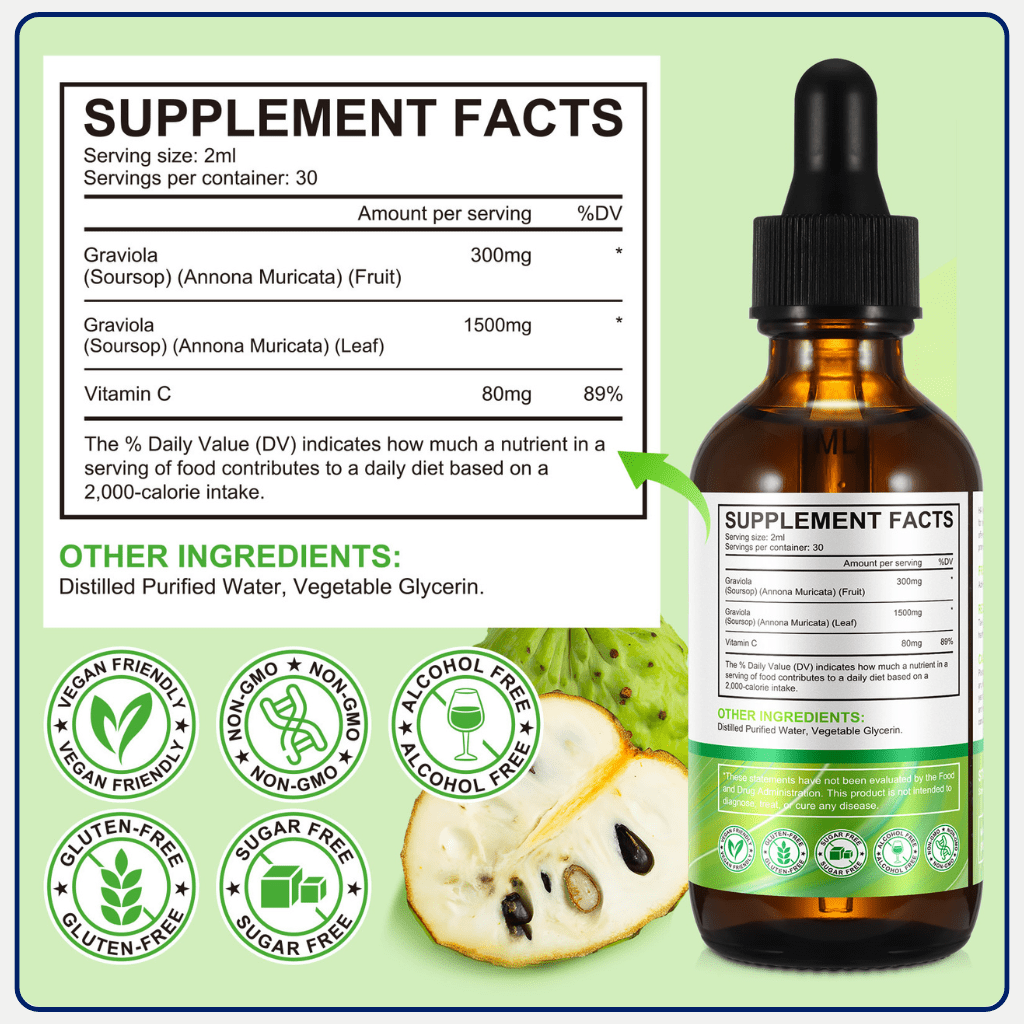 60ml Pure Graviola Soursop Liquid Drops 1800mg Fruit & Leaf Extract - Image 7