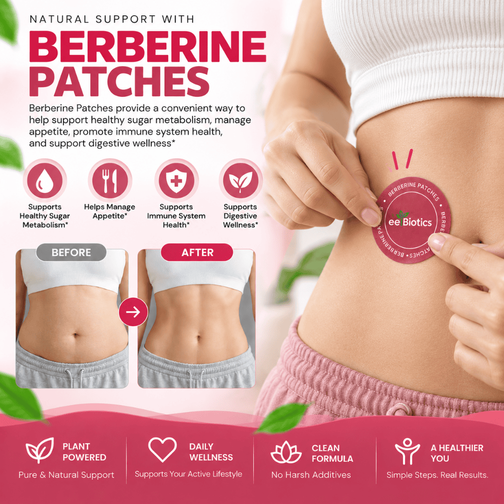 Woman applying EE Biotics Berberine Patch to abdomen
