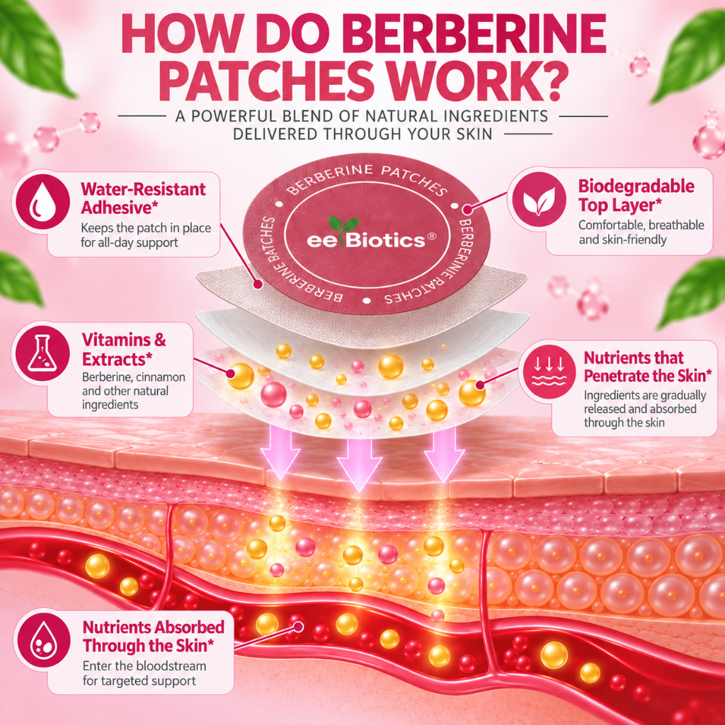 EE Biotics Berberine Patch layered construction infographic